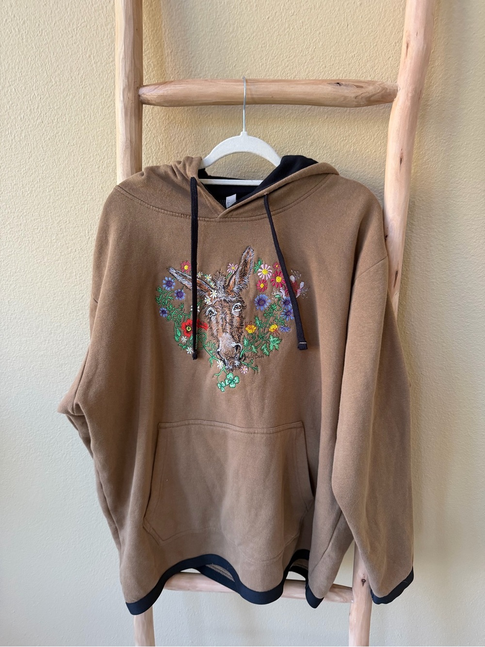 NWOT L.A.T Apparel Brown Embroidered Sweatshirt with Floral Detail